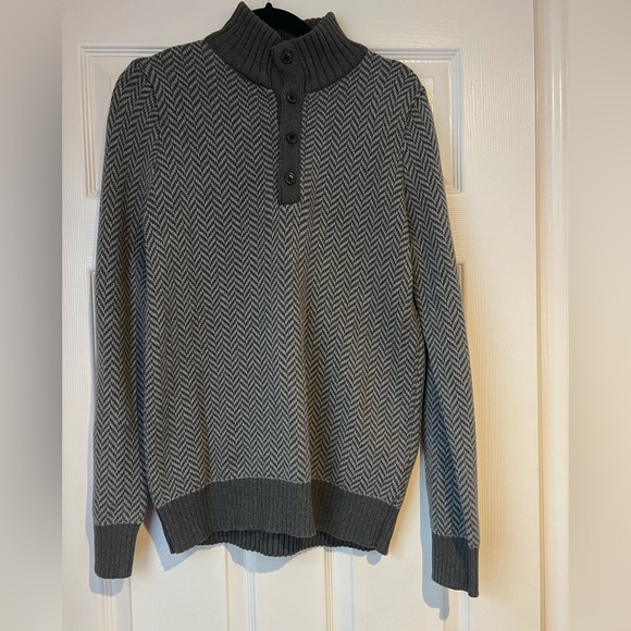 Hope &‎ Henry Sweater Mens Small Gray Henley Mock Organic Cotton Herringbone NWT - Picture 1 of 13